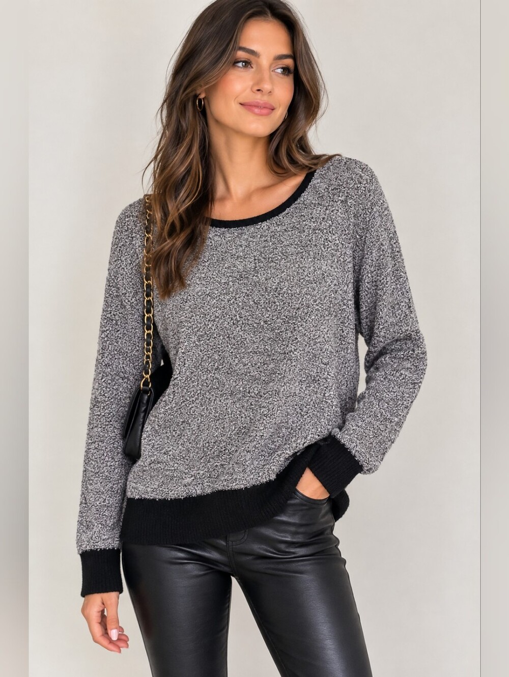 Ady P Marled Boucle Black And White Sweater Size M
